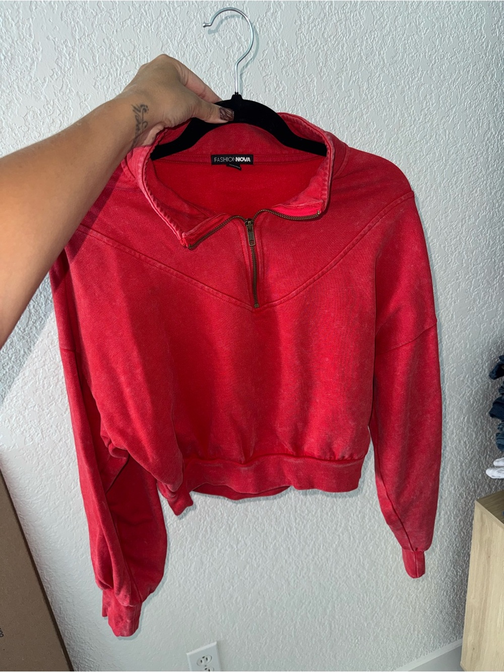 Fashion Nova Red Cropped Half-Zip Sweatshirt